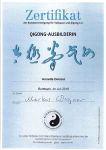 Das BVTQ Zertifikat von Annette Deinzer zum Qi Gong Ausbilderin